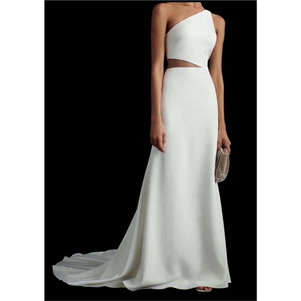 Jenny Yoo Blanca Fit & Flare One-Shoulder Illusion Crepe Wedding Gown 10